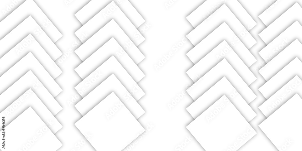 Poster Abstract white and grey color geometric background with copy space. Blank photo frames on white with cube like texture with shadows in white space. Modern and creative design with different size white