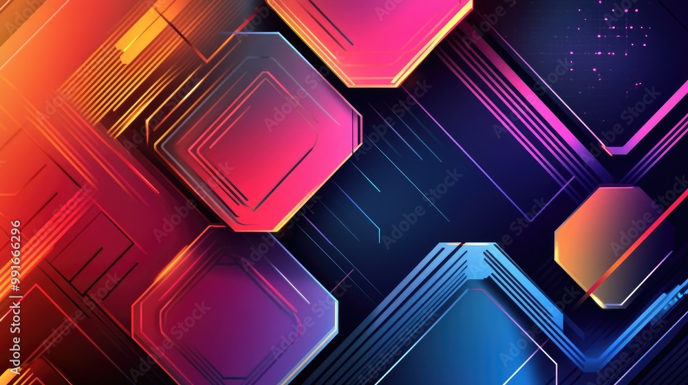 Aufkleber a sleek, colorful abstract background with layered hexagons and sharp lines, combining bold colors a