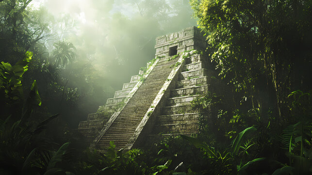 A mayan pyramid surrounded by dense jungle Mayan Pyramid. Illustration