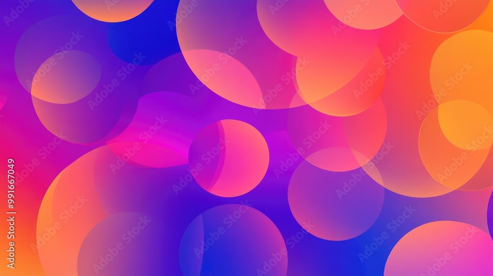 Poster a vibrant fluid gradient design with geometric circles in neon shades, arranged in a dynamic abstrac