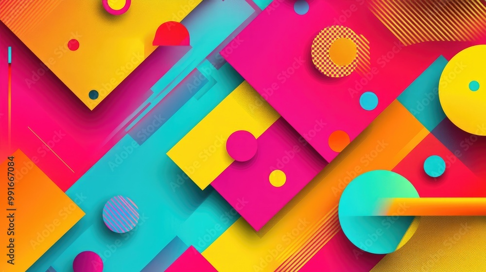 Aufkleber a vibrant geometric background with bold shapes in primary colors, arranged in a dynamic abstract pa