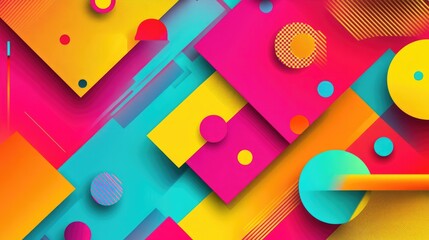 A vibrant geometric background with bold shapes in primary colors, arranged in a dynamic abstract pattern perfect for banners and creative design