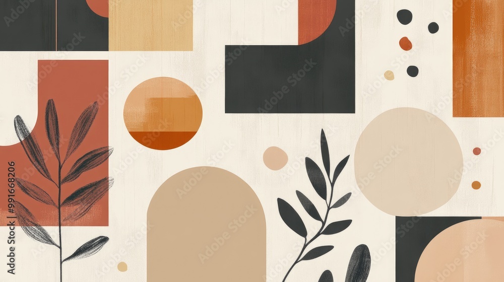 Poster an abstract vector layout with earthy tones and geometric shapes, inspired by bohemian patterns for 