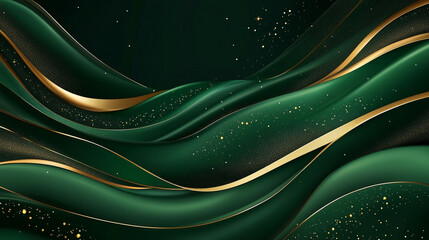 Abstract glass waves in green turquoise tones on white background, Abstract Green Northern Lights with Luminous Swirls and Sparkling Stars Background.
