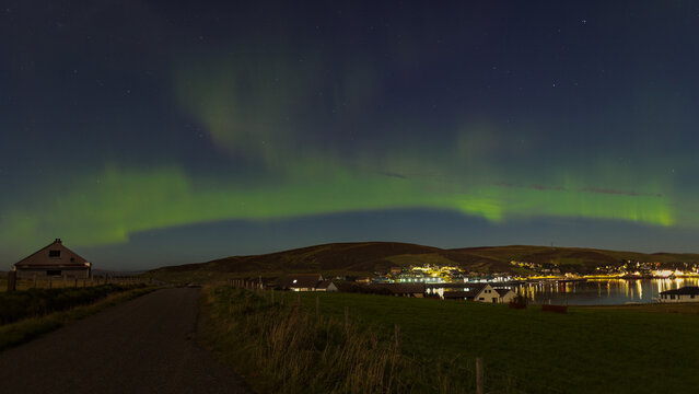 The Northern Lights over Scalloway in the Shetland Islands