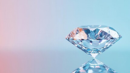 Large, flawless diamond resting on a mirrored surface, reflecting light and sparkle, flawless diamond, radiant beauty