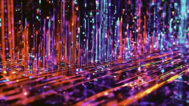 A 3D chart multiple glowing lines rises complex grid of floating data. lines grow global stock market&rsquo;s value increases, dark techy digital codes, 4k Motion stock market Background Animation Video