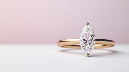 Marquise-cut diamond ring with a minimalist band, isolated on a white surface, marquise-cut ring, slender beauty