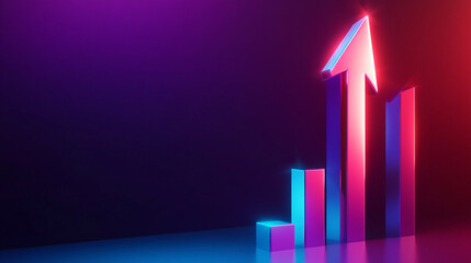 Glowing arrow rising transparent channel, graph with red arrow,indicating an increase in stock or financial situation.
