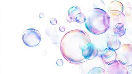 Set of realistic colorful soap bubbles on white background, Multicolored soap bubbles on a white background, backdrop.