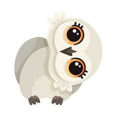 Funny Owl Flying Creature with Large Eyes and Wings Sitting Vector Illustration