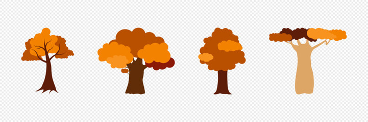 Autumn, cozy set Trees of leaves, and acorns. Vector illustration.
