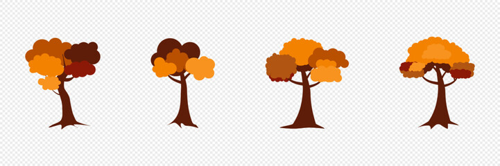 Autumn, cozy set Trees of leaves, and acorns. Vector illustration.