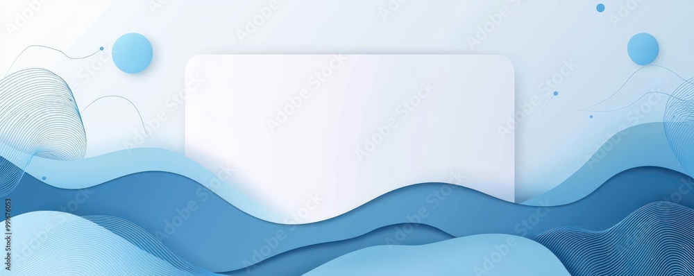 Poster abstract blue and white background with rectangular frame and flowing wave patterns for modern desig