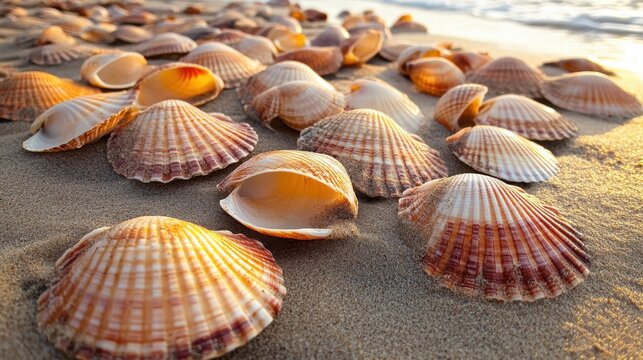 Scallop shells beach empty. Generative AI