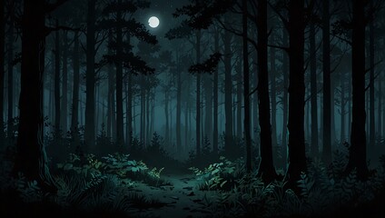 Forest at night illustration.