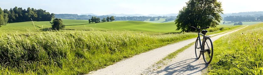 Obraz premium Scenic Countryside Adventure - Peaceful Outdoor Escape on Winding Roads Through Green Pastures and Fresh Air