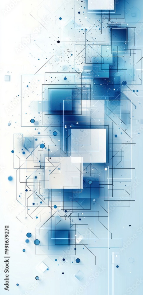 Poster abstract blue technology background featuring geometric shapes and digital patterns in a modern pres