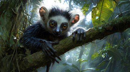 Obraz premium Curious Aye-Aye in the Rainforest