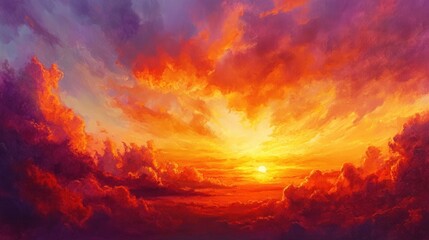 Fototapeta premium Sunset fiery sky clouds. Generative AI