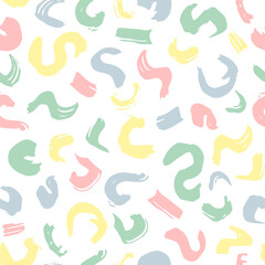 Vector seamless pattern with freehand drawn doodles with paint brush. Cute design for wallpaper, wrapping, stationery, textile.