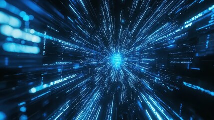 Fototapeta premium Holographic blue beams of light slicing through a tech-inspired digital grid, creating a sense of futuristic modern technology.