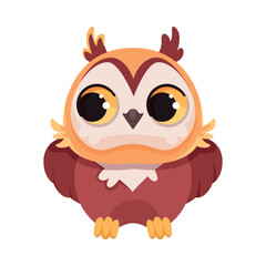 Funny Owl Flying Creature with Large Eyes and Wings Sitting Vector Illustration