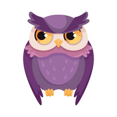 Funny Owl Flying Creature with Large Eyes and Wings Sitting Vector Illustration