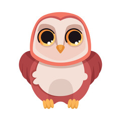 Funny Owl Flying Creature with Large Eyes and Wings Sitting Vector Illustration