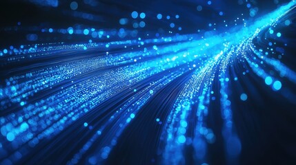 Holographic blue light beams flowing through a tech-inspired digital world, creating a futuristic and modern technology feel.