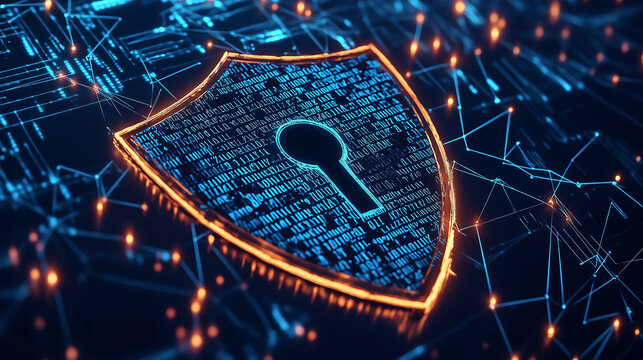 Web 3.0 Datensicherheit: Digitales Schloss-Symbol auf futuristischem Tech-Hintergrund. Cyberschutz, Blockchain-Konzept. Sicher, innovativ, vernetzt