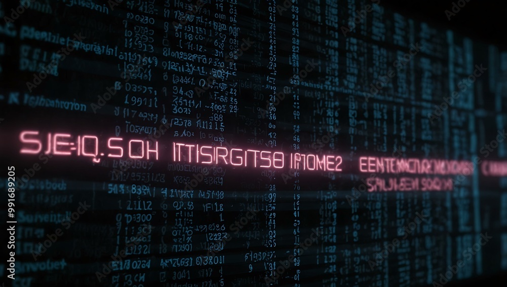 Poster glowing neon sql code on a black screen.