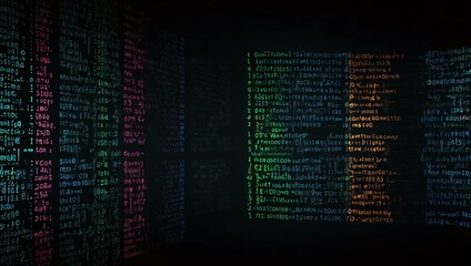 Glowing neon SQL code on a black screen.