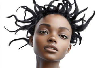 A digital artwork capturing a woman with creatively styled hair, exuding confidence and modern elegance in a stunning art format.