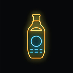Glowing neon line bottle of shampoo icon isolated on black background