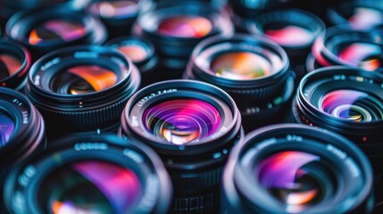 Closeup of multiple camera lenses 