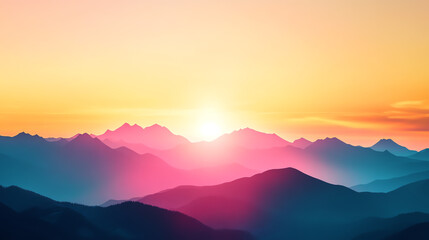 Fototapeta premium Craft a breathtaking rear view tour of a majestic mountain range during sunset, with shades of orange and pink blending in a photorealistic landscape