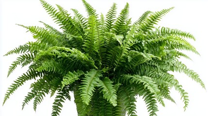 Fototapeta premium Lush green fern in a decorative pot placed against a simple white background for a fresh and vibrant look