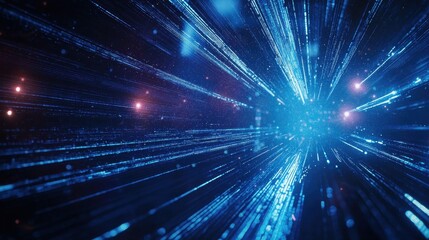 Obraz premium Radiant blue beams of holographic light flowing through a tech-inspired background, giving off futuristic energy and innovation.