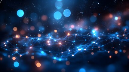 Obraz premium Vibrant Holographic Network with Glowing Multicolored Nodes and Connections in Ethereal Deep Space Background