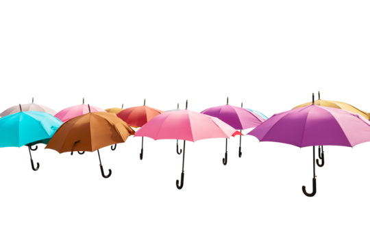 Multicolored umbrellas floating in the air