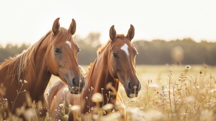 Obraz premium portrait of two horses in the grass