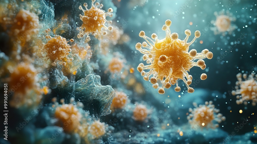Wall mural microscopic view of a virus: a 3d rendering
