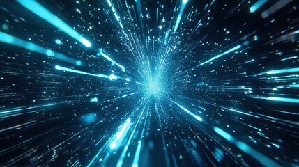 Naklejka premium Radiant blue beams of light flowing dynamically through a holographic background, creating a futuristic and tech-driven atmosphere.