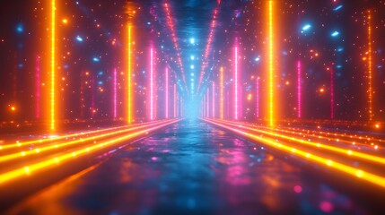 Mesmerizing Neon Beams of Futuristic Digital Energy Network