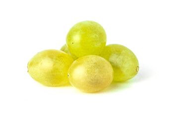 A bunch of grapes are sitting on a white background