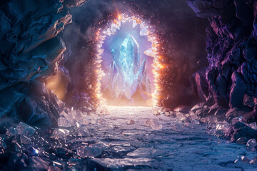 Obraz premium A cave with a crystal door