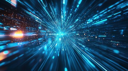 Obraz premium Radiant blue beams of light in a holographic background flowing dynamically across a tech-inspired digital landscape.