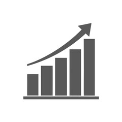 Rising graph in gray color on a plain background for business concepts