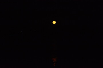 glowing red moon shining against a dark night sky